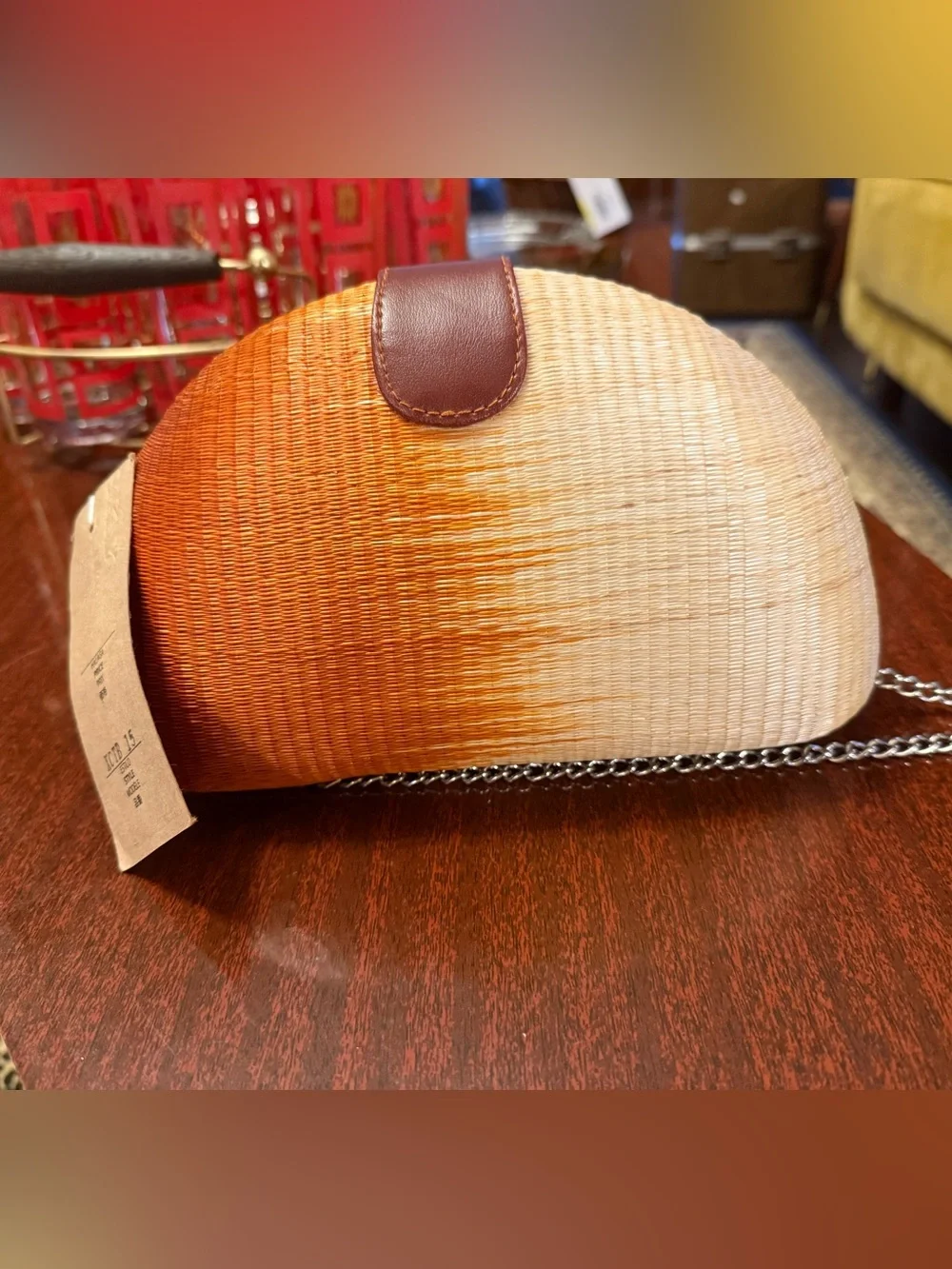 Dead stock Le Sac woven Half-Moon Crossbody Bag in Cream and Orange